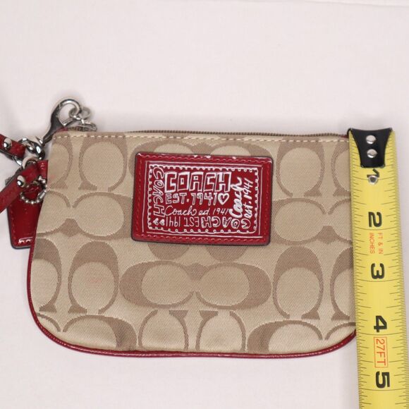 Vintage COACH Poppy Signature Jacquard Monogram Wristlet Red/Beige 6.5in x 4.5in - Picture 10 of 10